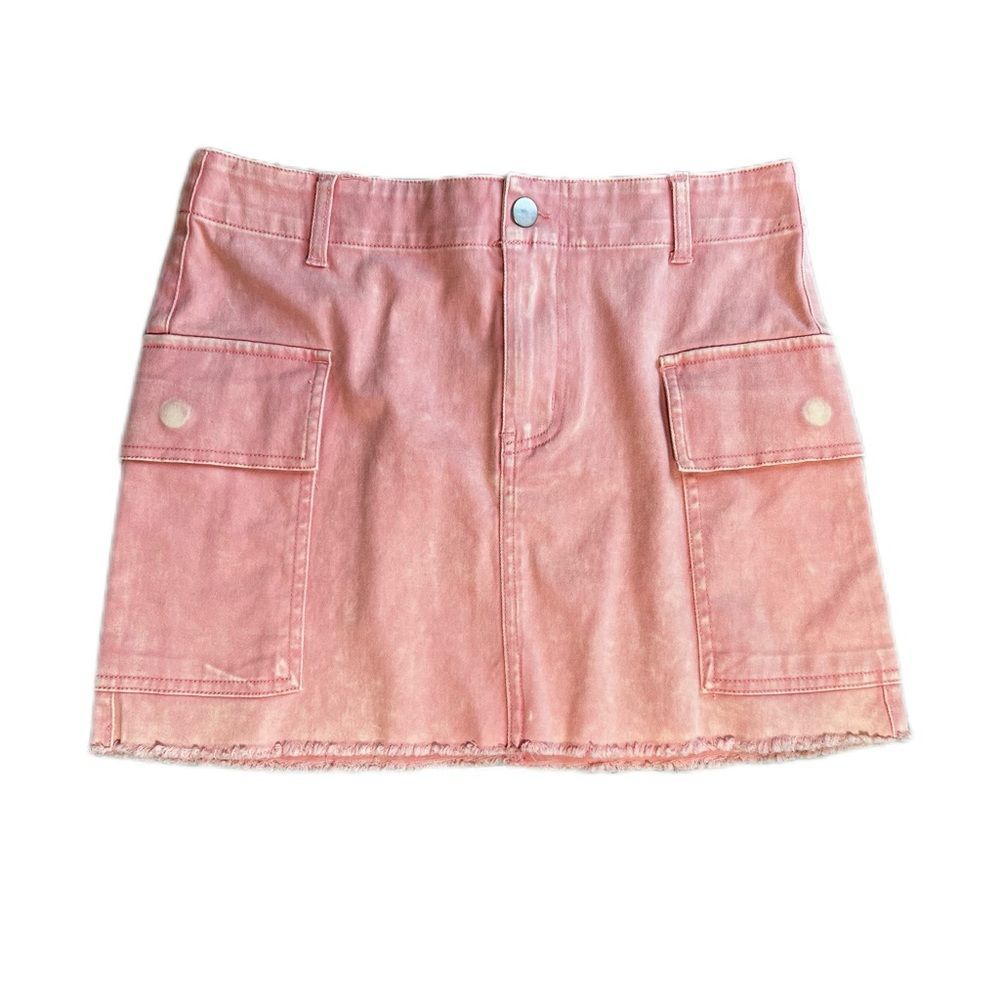 Cargo Pink Distressed Denim Skirt